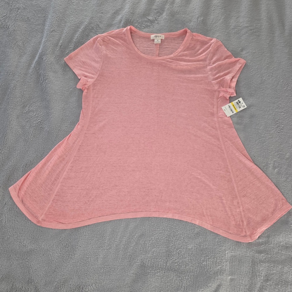 Style‎ & Co Womens Rose Blossom Pink Swing Tee Shirt Short Sleeve Medium
